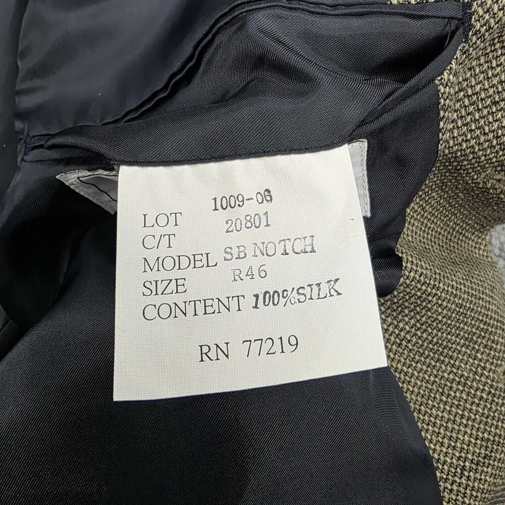 Versini Blazer Mens 46 Brown Black 100% Silk Italian Fabric Notch Lapel Jacket